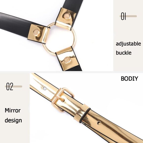 Women Fashion Faux Leather Waist Harness Belt Reflective Rave Body Chain main image 5
